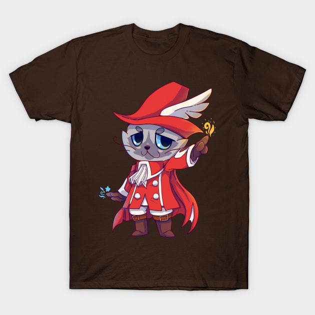 Red mage Fantasy Cat T-Shirt by TechraNova